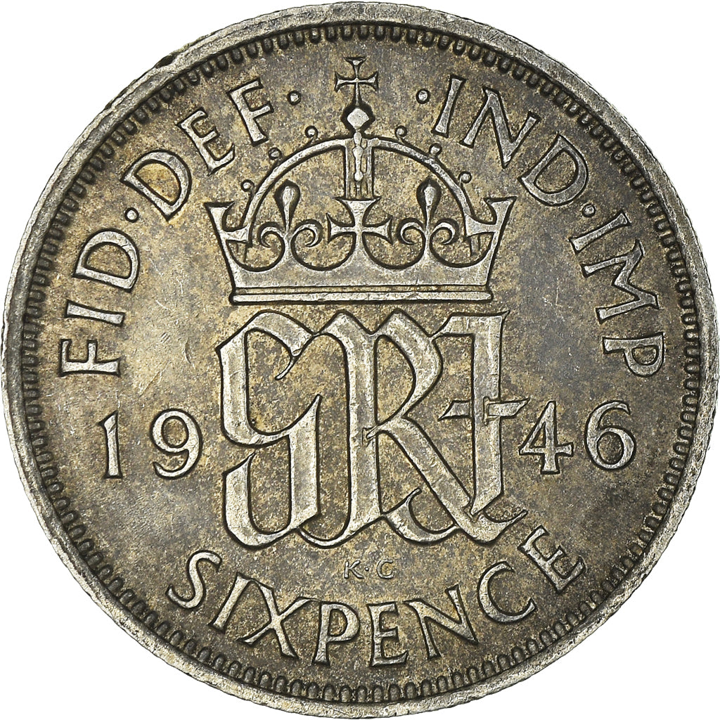 Coin, Great Britain, George VI, 6 Pence, 1946, AU(50-53), Silver, KM:852