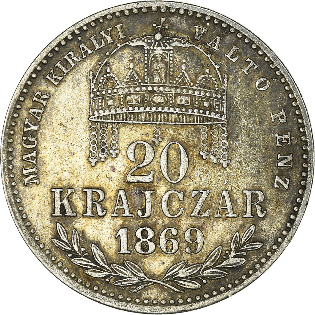 Moneda, Hungría, Franz Joseph I, 20 Krajczar, 1869, Kremnitz, MBC, Plata