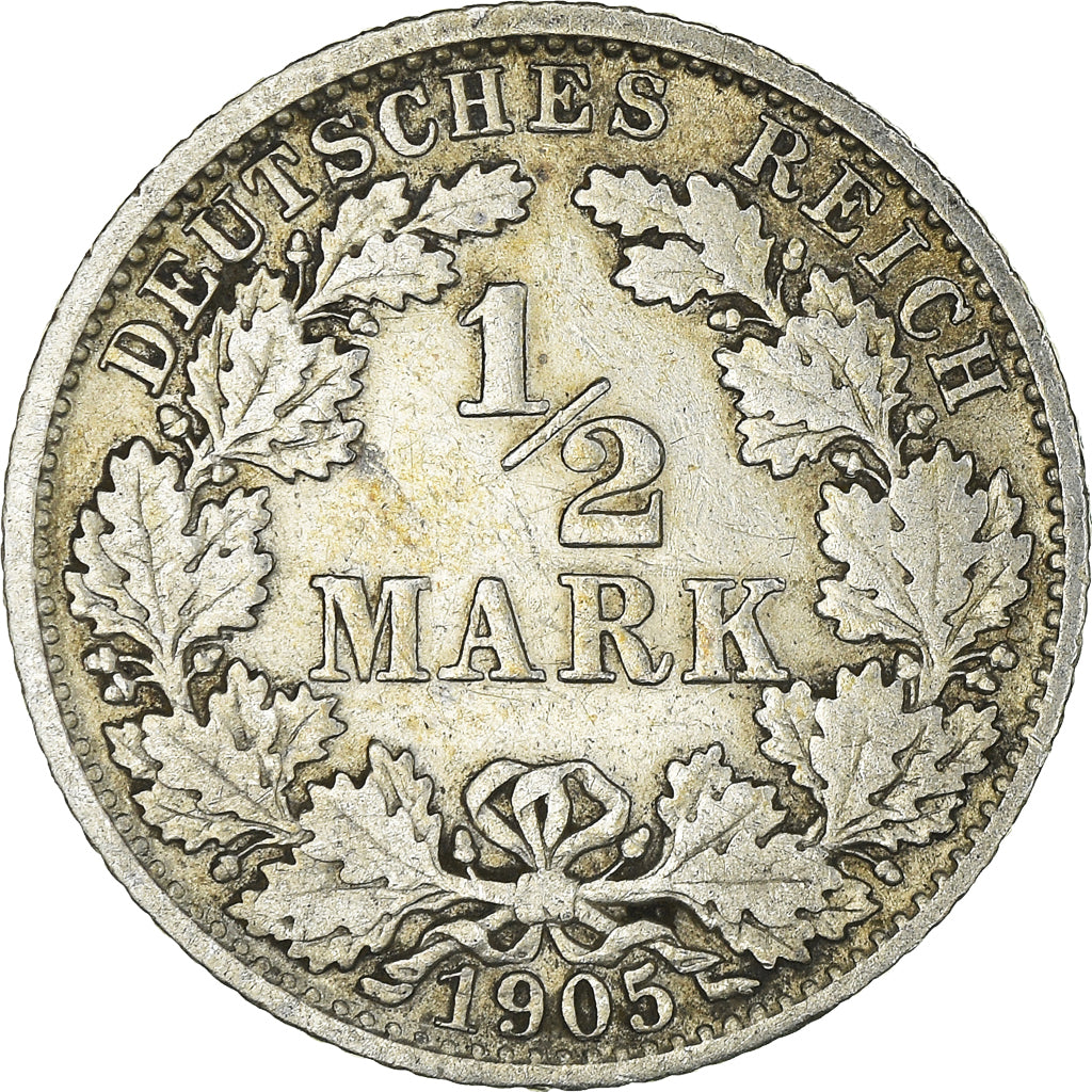 Coin, GERMANY - EMPIRE, 1/2 Mark, 1905, Stuttgart, EF(40-45), Silver, KM:17