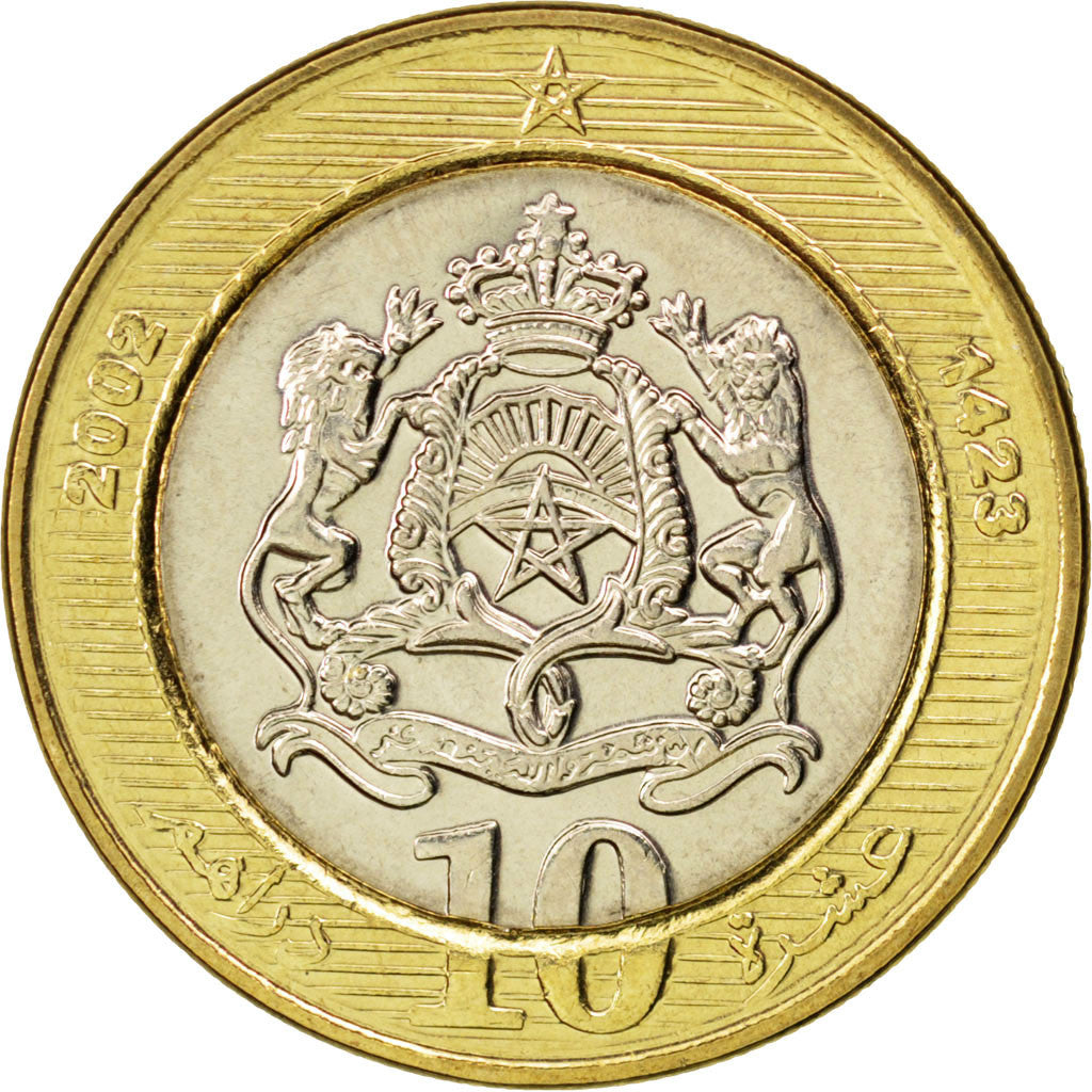 Coin, Morocco, Mohammed VI, 10 Dirhams, 2002, MS(63), Bi-Metallic, KM:110