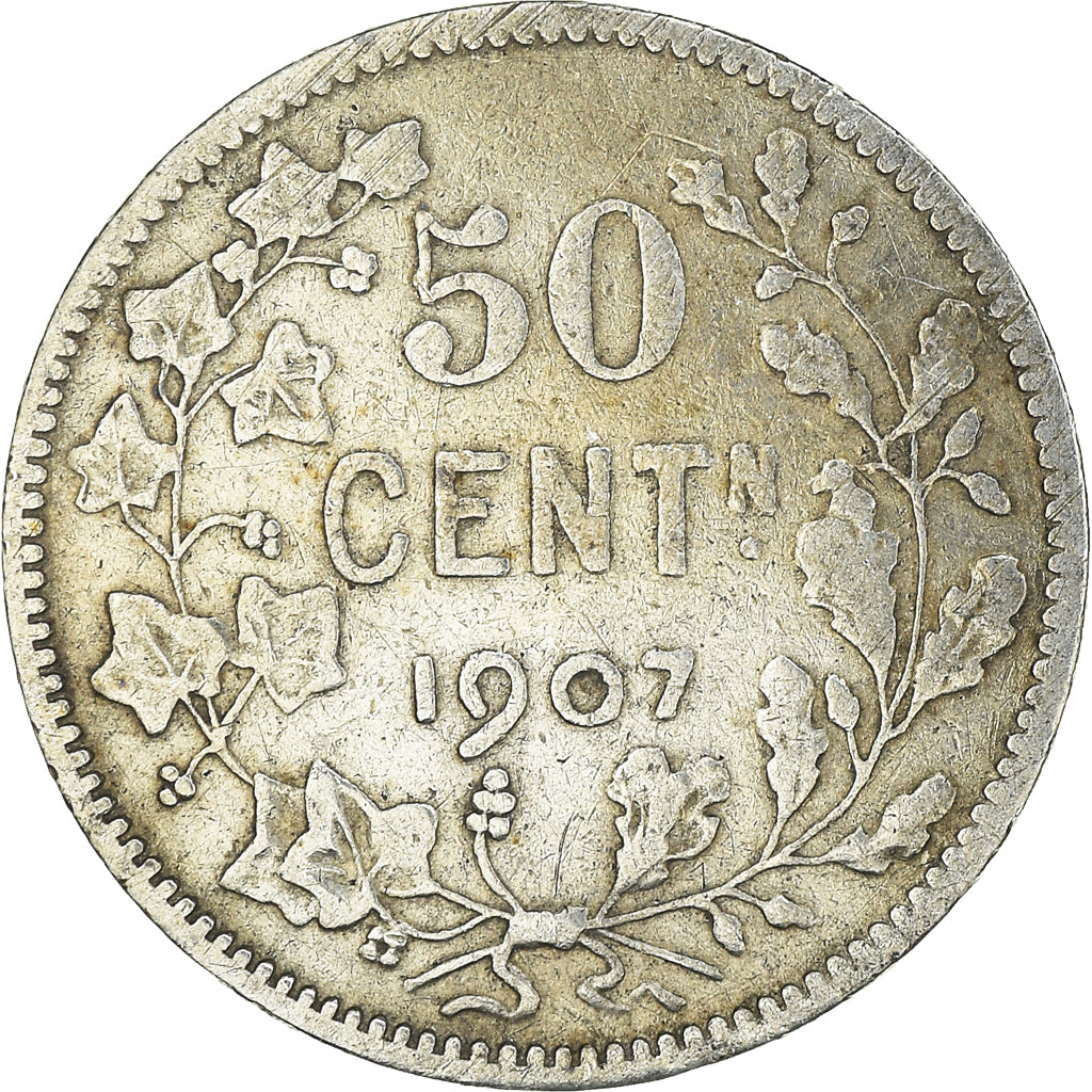 Coin, Belgium, Leopold II, 50 Centimes, 1907, VF(30-35), Silver, KM:61.1