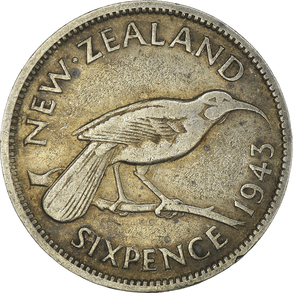Münze, Neuseeland, George VI, 6 Pence, 1943, SS, Silber, KM:8
