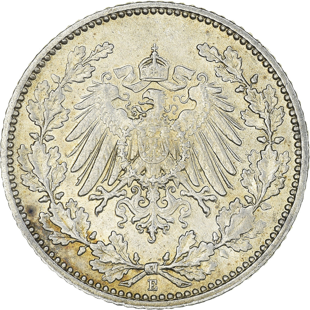 Coin, GERMANY - EMPIRE, 1/2 Mark, 1915, Muldenhütten, AU(50-53), Silver, KM:17