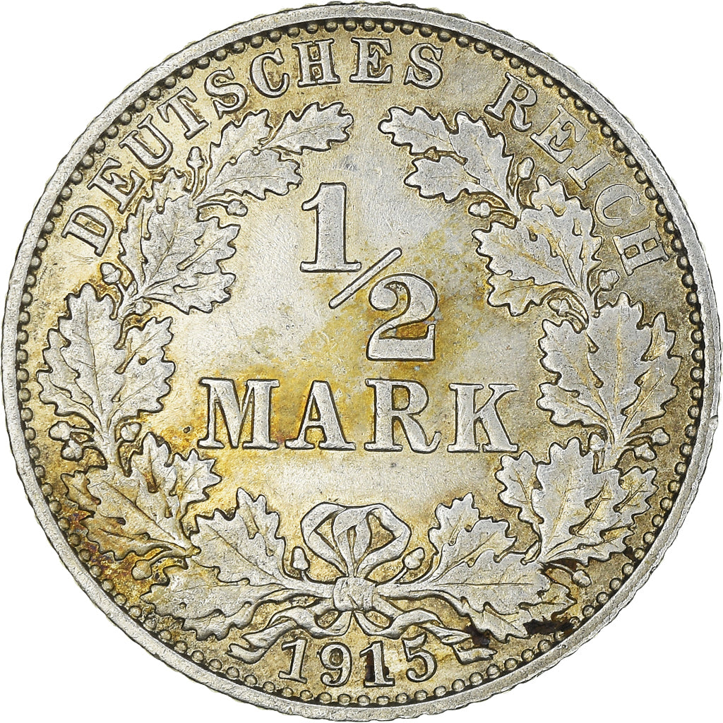 Coin, GERMANY - EMPIRE, 1/2 Mark, 1915, Muldenhütten, AU(50-53), Silver, KM:17