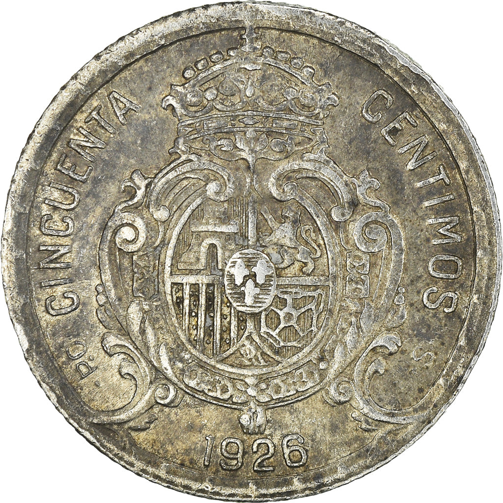 Coin, Spain, Alfonso XIII, 50 Centimos, 1926, AU(50-53), Silver, KM:741