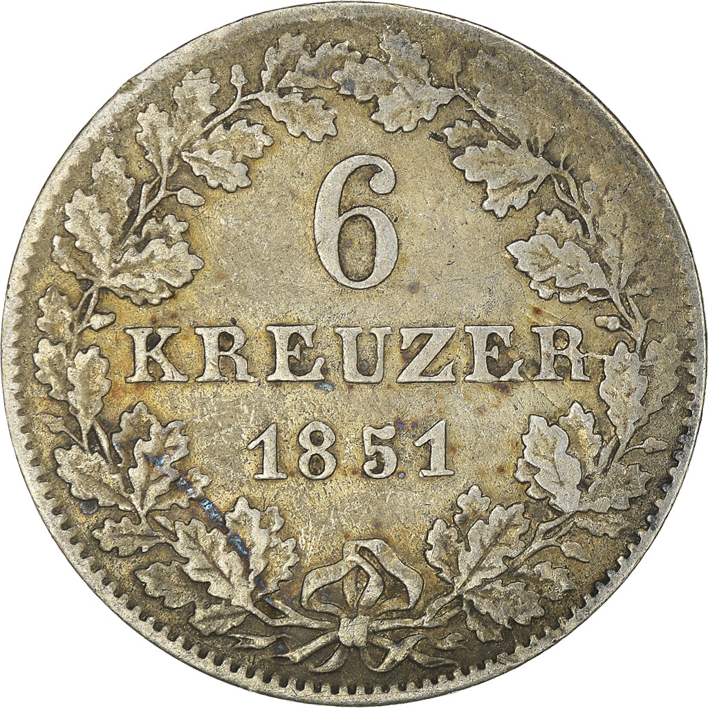 Coin, German States, 6 Kreuzer, 1851, Frankfurt, EF(40-45), Silver, KM:335