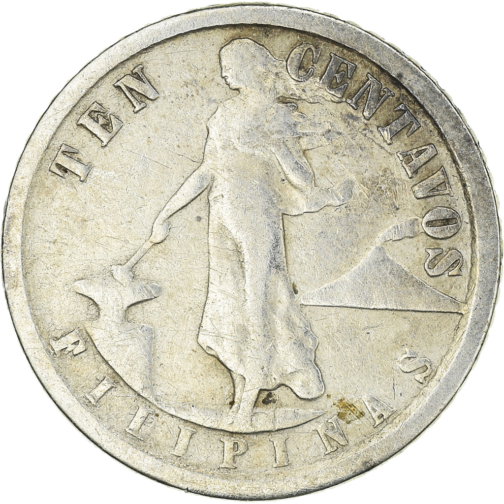 Coin, Philippines, 10 Centavos, 1921, EF(40-45), Silver, KM:169