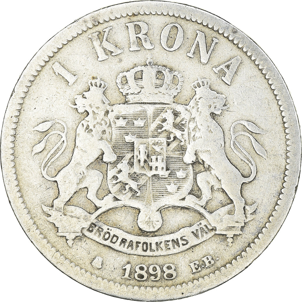 Moneda, Suecia, Oscar II, Krona, 1898, BC+, Plata, KM:760