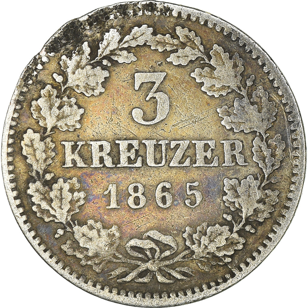 Coin, German States, BAVARIA, Ludwig II, 3 Kreuzer, Groschen, 1865, VF(30-35)