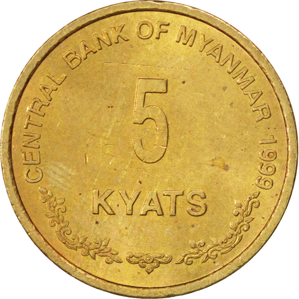 Monnaie, Myanmar, 5 Kyats, 1999, SPL, Laiton, KM:61