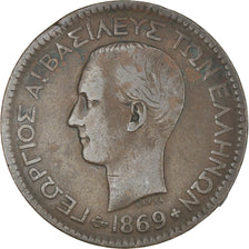 Coin, Greece, George I, 10 Lepta, 1869, Strassburg, VF(30-35), Copper, KM:43