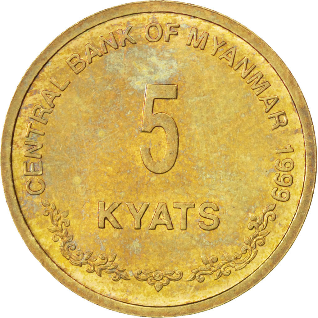 Moneda, Myanmar, 5 Kyats, 1999, SC, Latón, KM:61