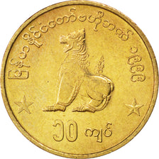 MYANMAR, 10 Kyats, 1999, KM #62, MS(63), Brass, 4.23