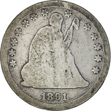 Moeda, Estados Unidos da América, Seated Liberty Quarter,1891, Philadelphia