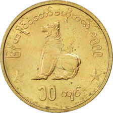 MYANMAR, 10 Kyats, 1999, KM #62, MS(63), Brass, 4.59