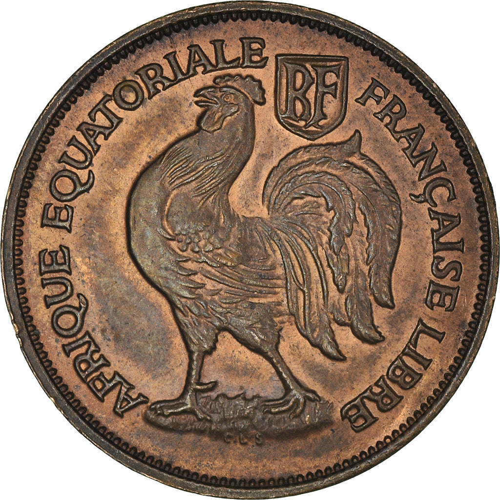 Coin, French Equatorial Africa, Franc, 1943, Pretoria, AU(55-58), Bronze, KM:2a