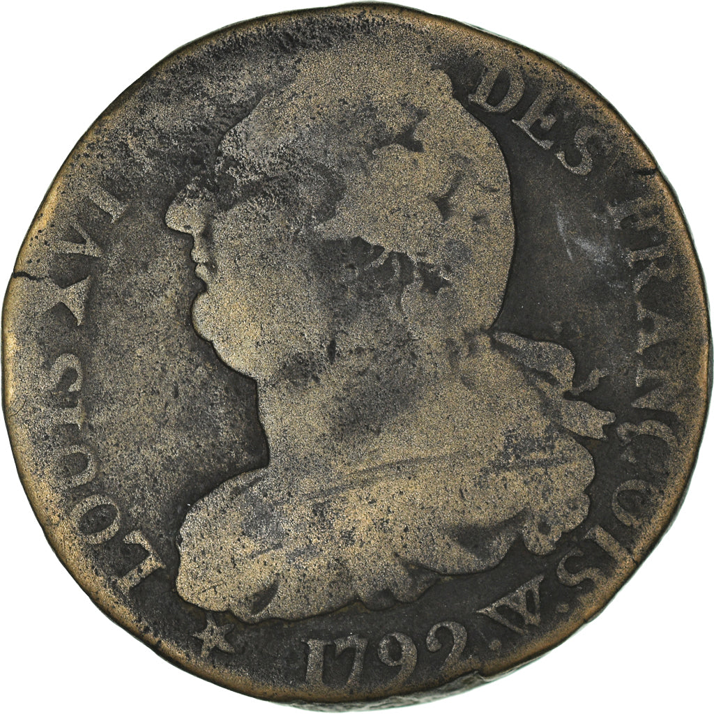 Coin, France, Louis XVI, 2 sols françois, 2 Sols, 1792, Lille, VF(20-25)