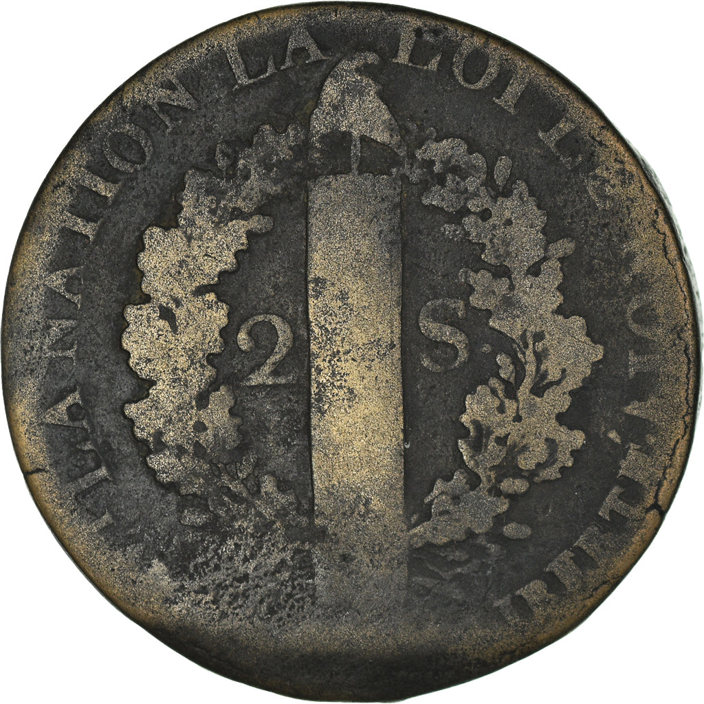 Coin, France, Louis XVI, 2 sols françois, 2 Sols, 1792, Lille, VF(20-25)