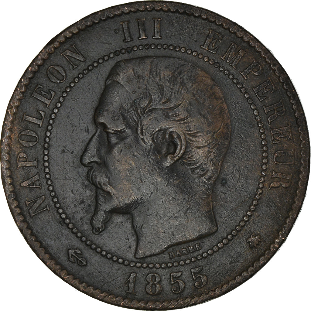 Moneta, Francia, Napoléon III, 10 Centimes, 1855, Strasbourg, MB+, Bronzo