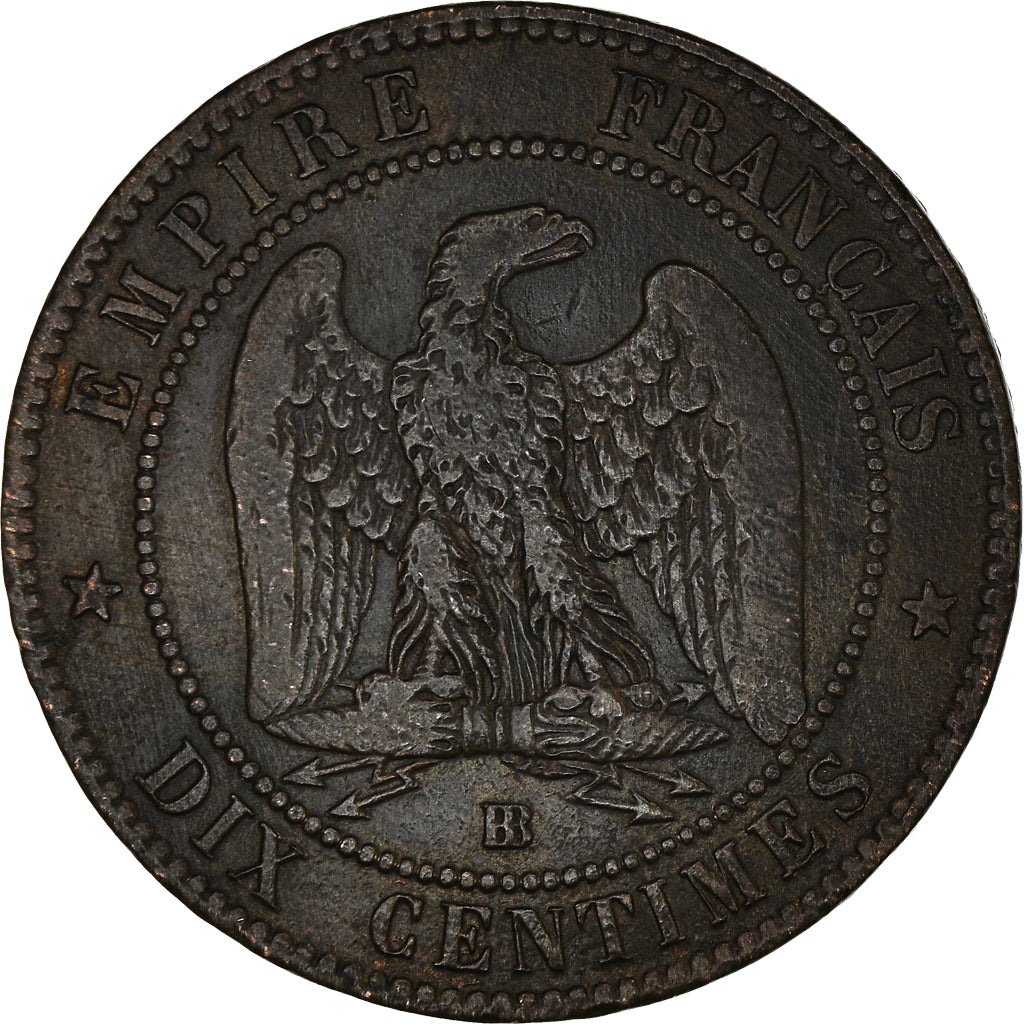Moneta, Francia, Napoléon III, 10 Centimes, 1855, Strasbourg, MB+, Bronzo