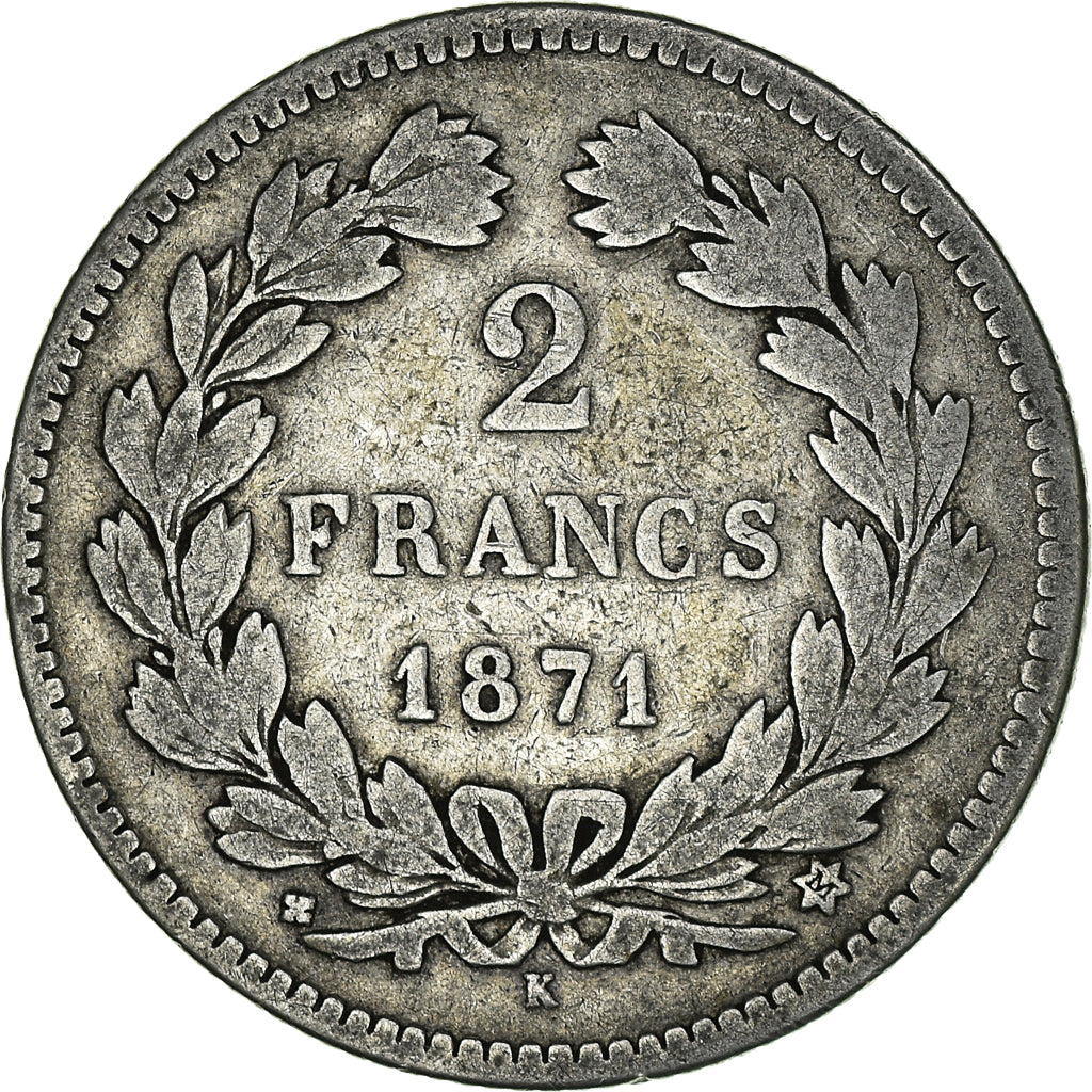 Coin, France, Cérès, 2 Francs, 1871, Bordeaux, VF(20-25), Silver, KM:816.2
