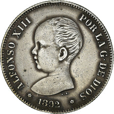 Coin, Spain, Alfonso XIII, 2 Pesetas, 1892, Madrid, EF(40-45), Silver, KM:692