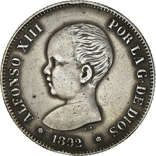 Moneta, Spagna, Alfonso XIII, 2 Pesetas, 1892, Madrid, BB, Argento, KM:692