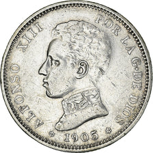 Coin, Spain, Alfonso XIII, 2 Pesetas, 1905, Madrid, EF(40-45), Silver, KM:725