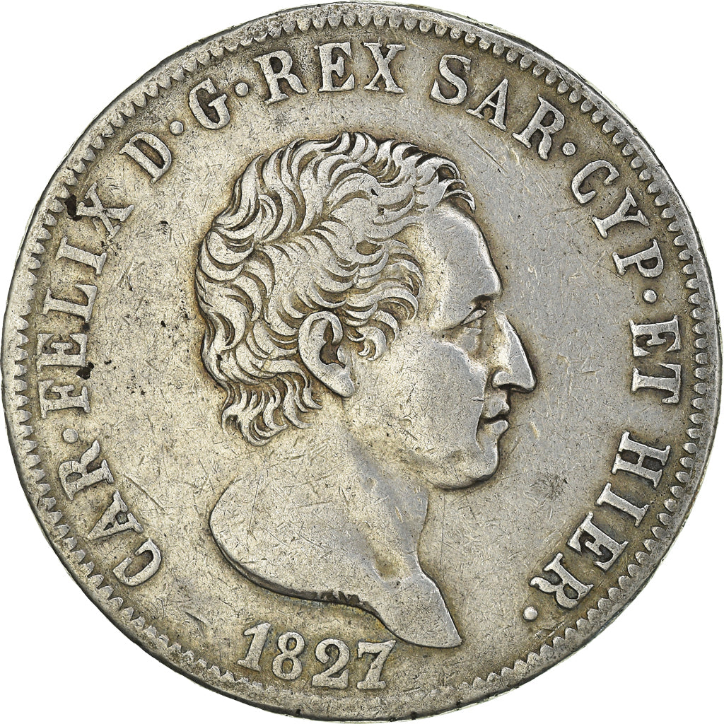 Coin, ITALIAN STATES, SARDINIA, Carlo Felice, 5 Lire, 1827, Genoa, EF(40-45)