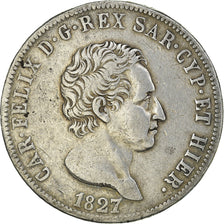 Coin, ITALIAN STATES, SARDINIA, Carlo Felice, 5 Lire, 1827, Genoa, EF(40-45)