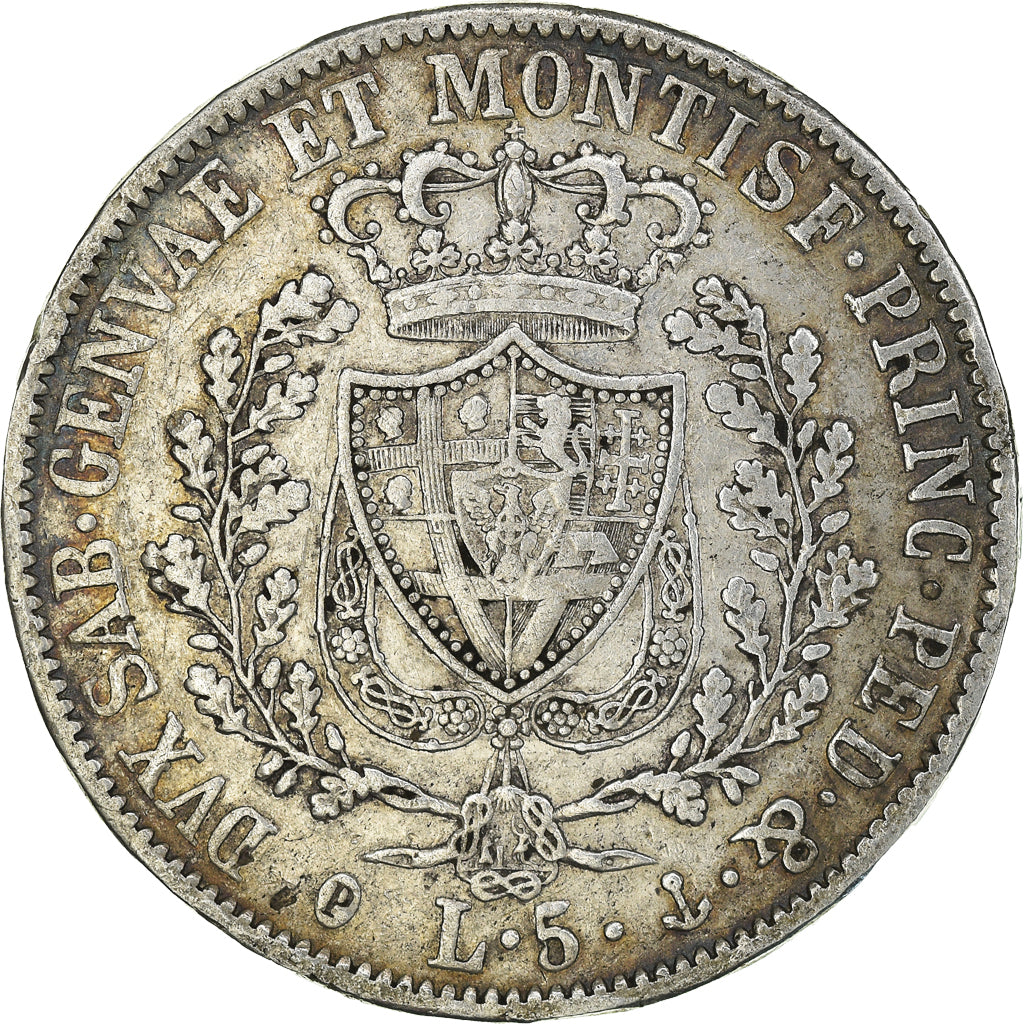 Coin, ITALIAN STATES, SARDINIA, Carlo Felice, 5 Lire, 1827, Genoa, EF(40-45)