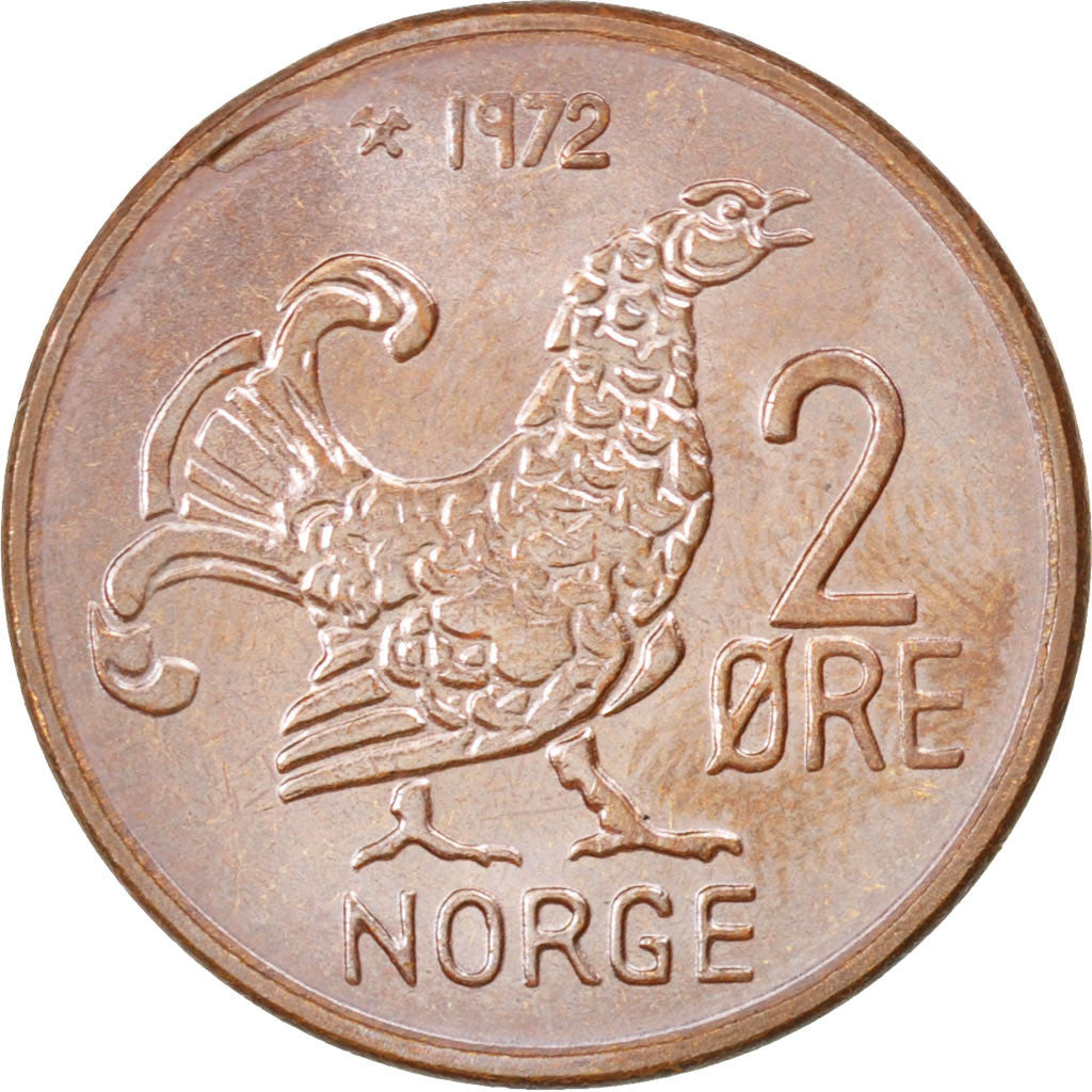 NORWAY, 2 Ore, 1972, KM #410, MS(63), Bronze, 21, 3.94