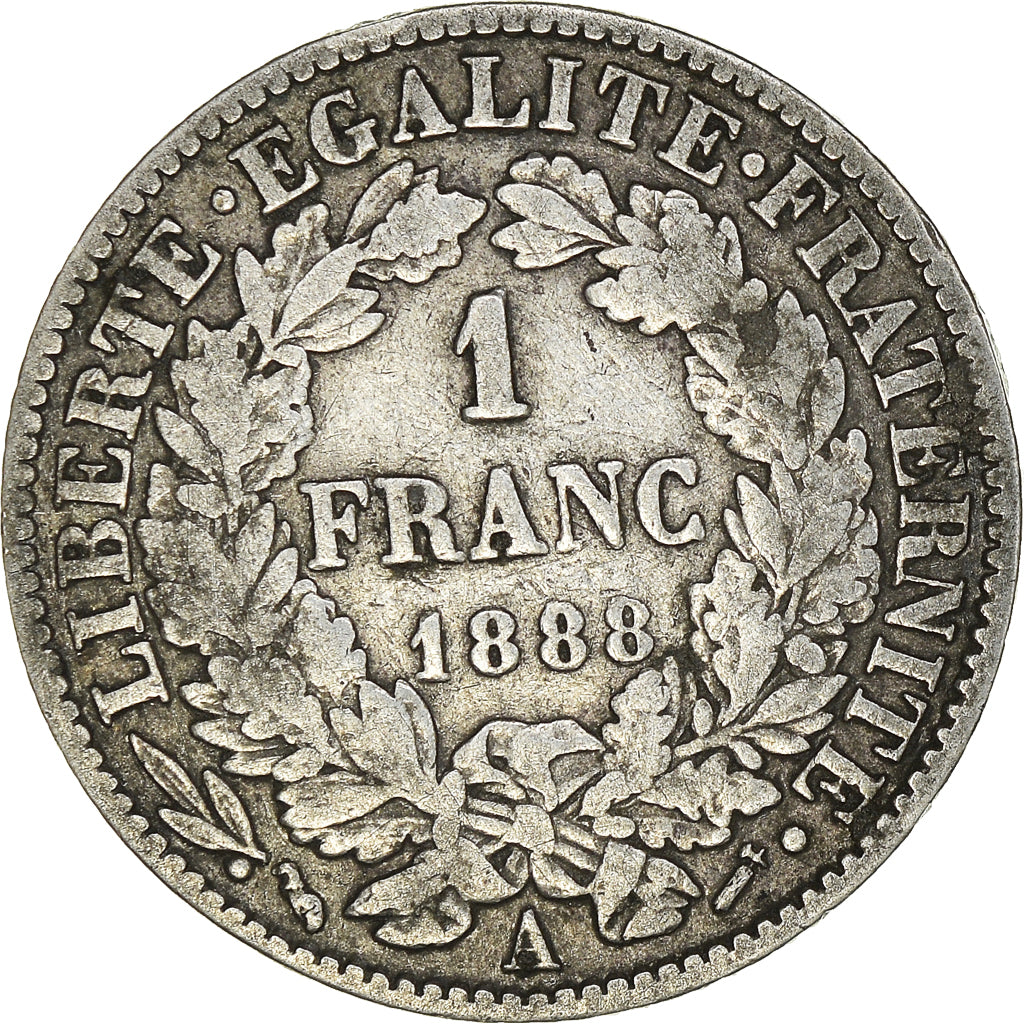 Moeda, França, Cérès, Franc, 1888, Paris, F(12-15), Prata, KM:822.1