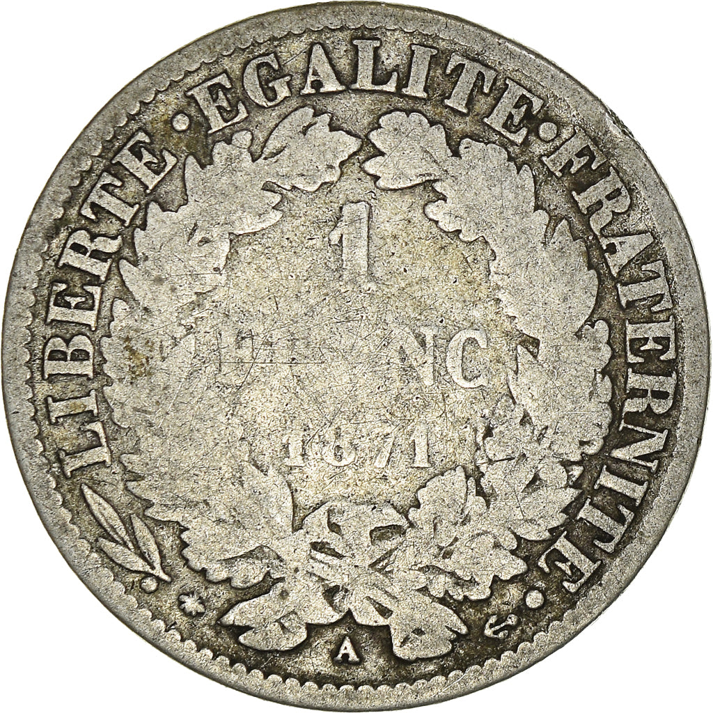 Münze, Frankreich, Cérès, Franc, 1871, Paris, GE+, Silber, KM:822.1