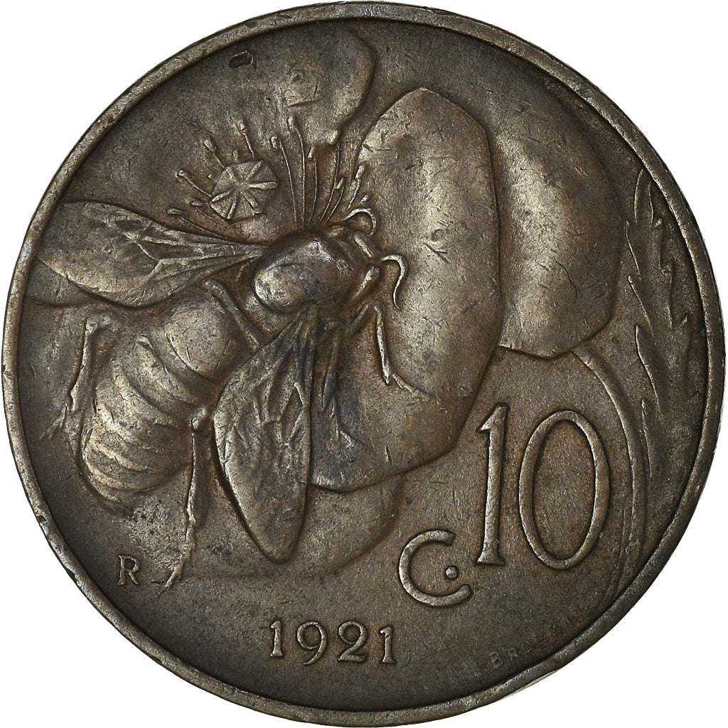 Coin, Italy, Vittorio Emanuele III, 10 Centesimi, 1921, Rome, AU(50-53), Bronze