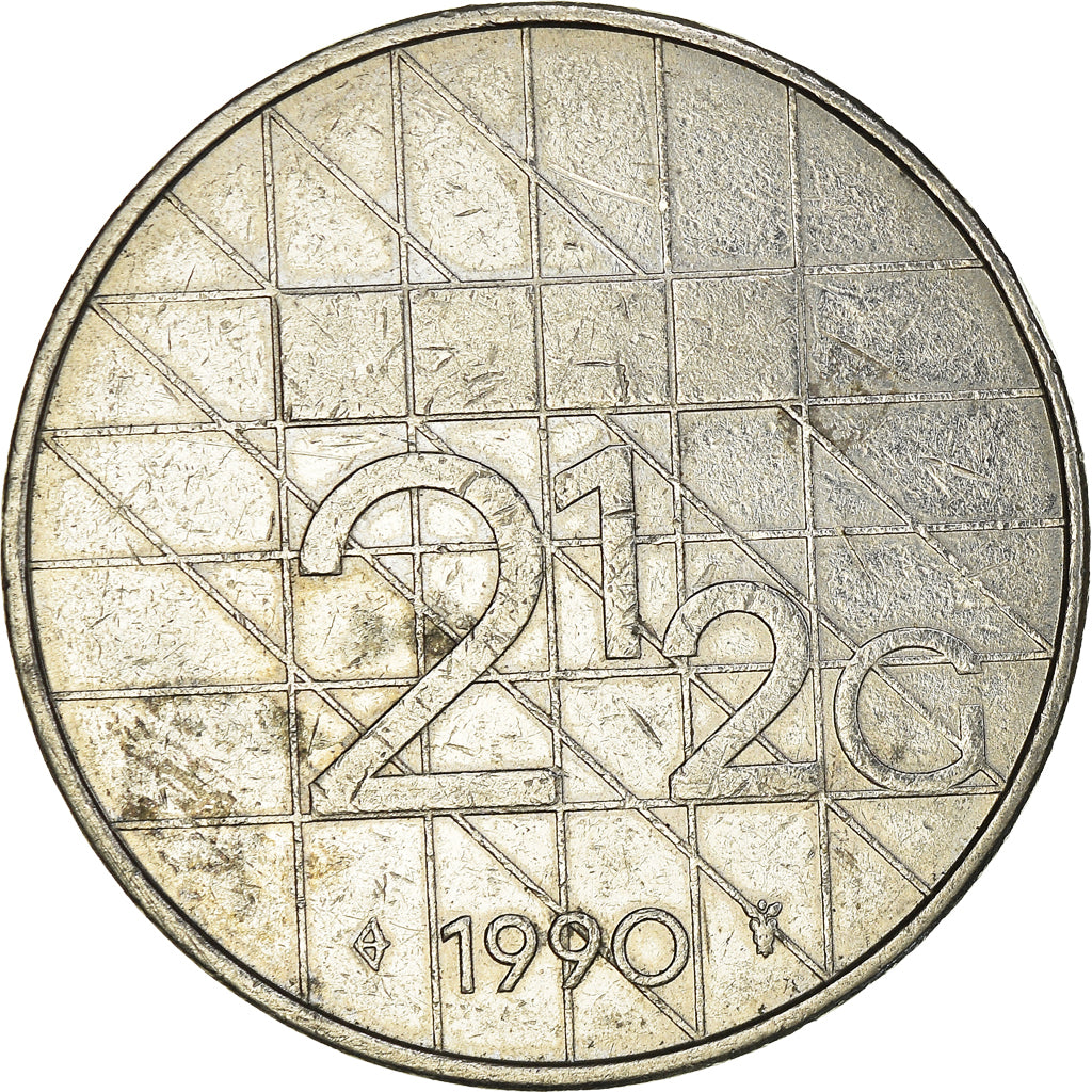 Coin, Netherlands, Beatrix, 2-1/2 Gulden, 1990, EF(40-45), Nickel, KM:206