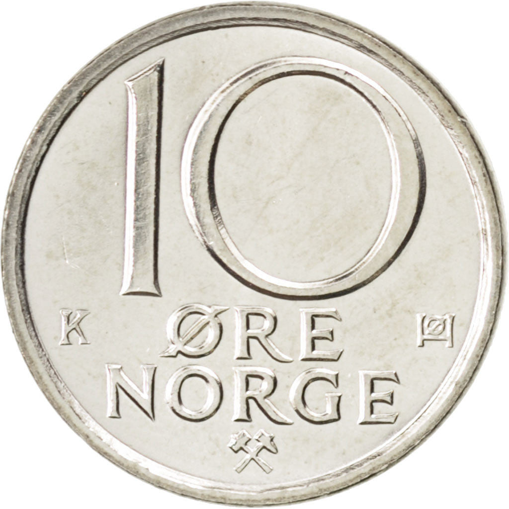Coin, Norway, Olav V, 10 Öre, 1991, MS(63), Copper-nickel, KM:416