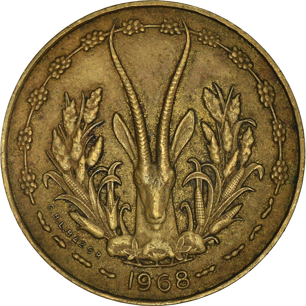 Coin, West African States, 10 Francs, 1968, EF(40-45), Aluminum-Nickel-Bronze