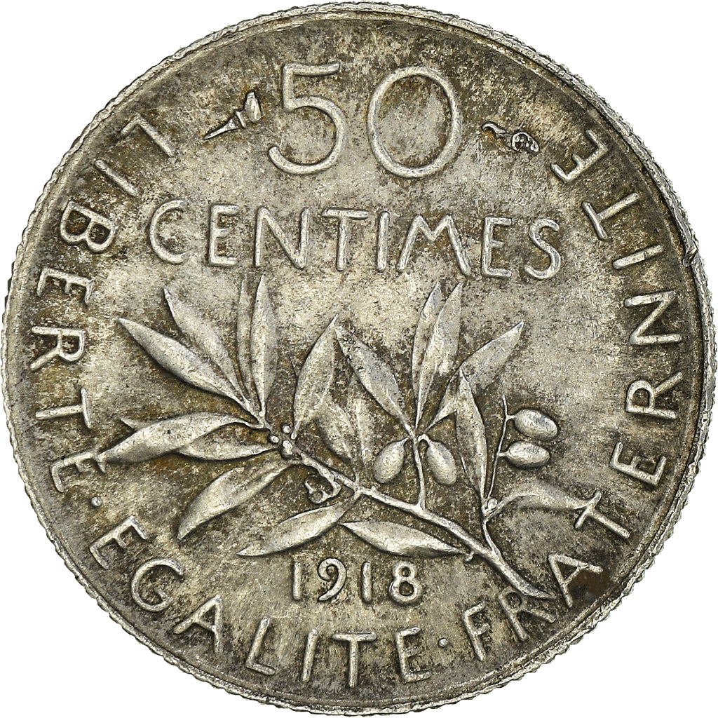 Monnaie, France, Semeuse, 50 Centimes, 1918, Paris, SUP, Argent, Gadoury:420