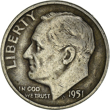 Coin, United States, Roosevelt Dime, 1951, Denver, EF(40-45), Silver