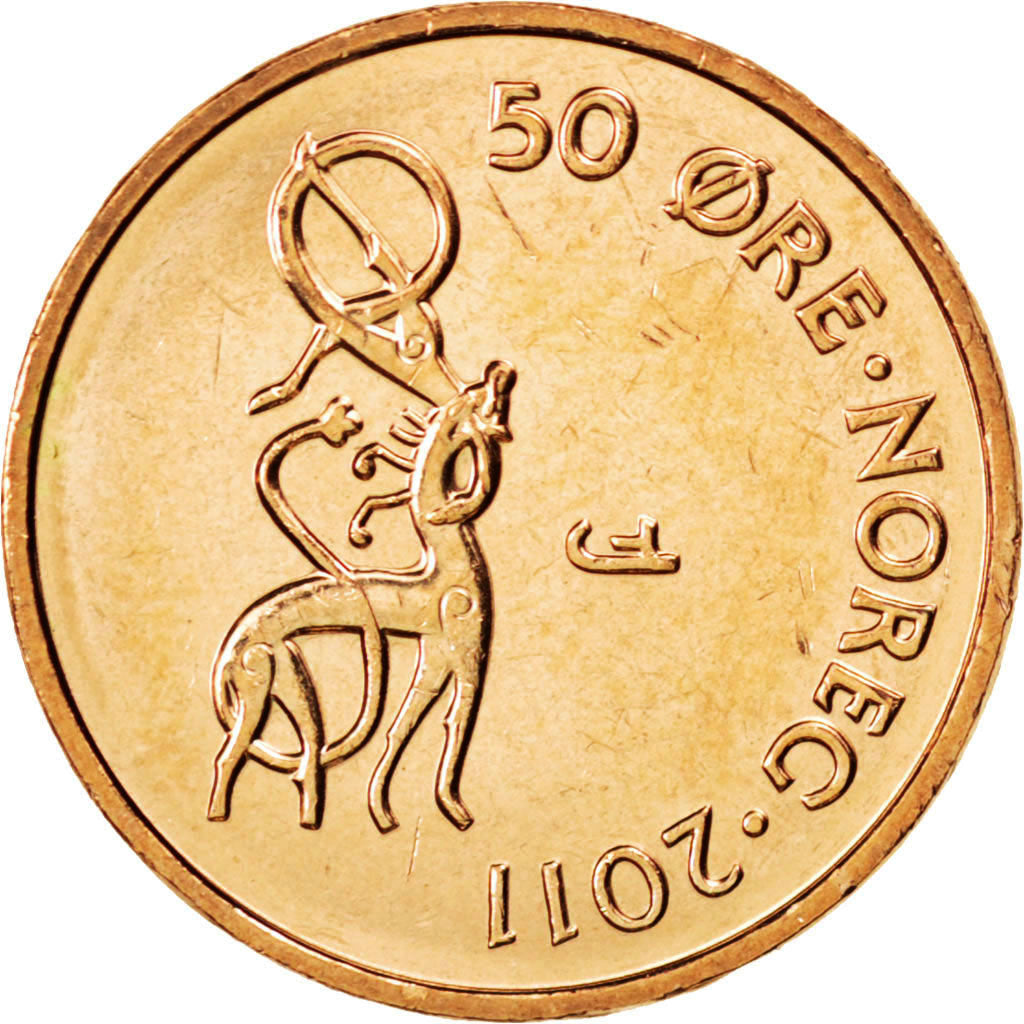 NORWAY, 50 Ore, 2011, KM #460, MS(63), Bronze, 18.5, 3.59