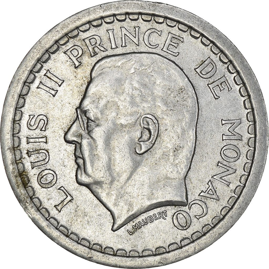 Coin, Monaco, Louis II, 2 Francs, 1943, AU(50-53), Aluminum, KM:121, Gadoury:MC