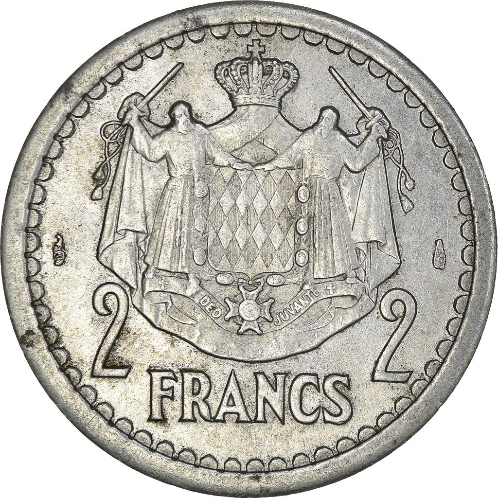 Coin, Monaco, Louis II, 2 Francs, 1943, AU(50-53), Aluminum, KM:121, Gadoury:MC