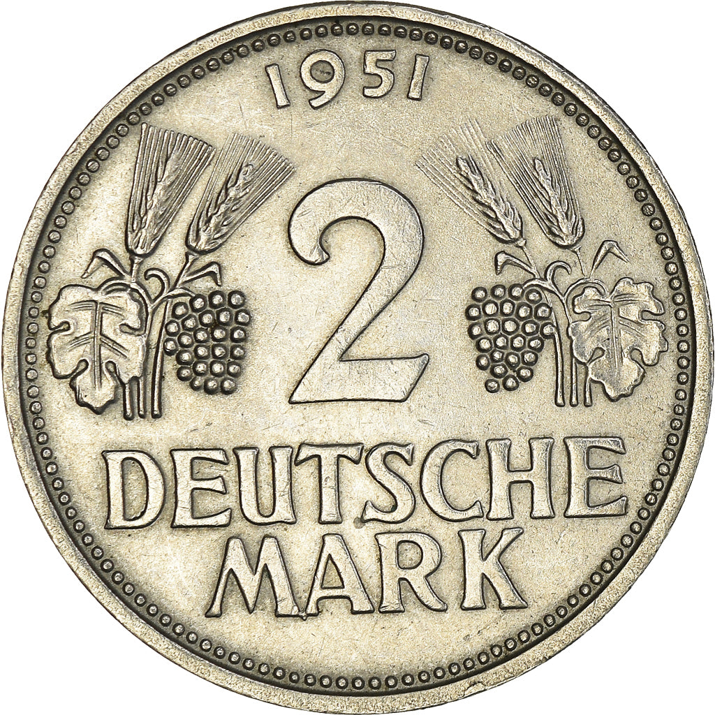 Moneta, GERMANIA - REPUBBLICA FEDERALE, 2 Mark, 1951, Stuttgart, BB+