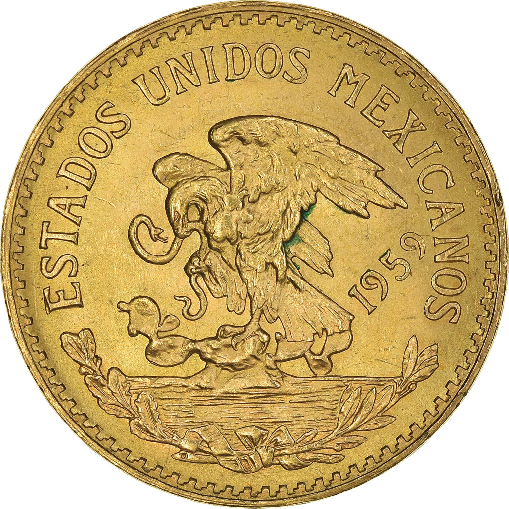 Moneta, Mexico, 20 Pesos, 1959, Mexico City, AU(50-53), Złoto, KM:478