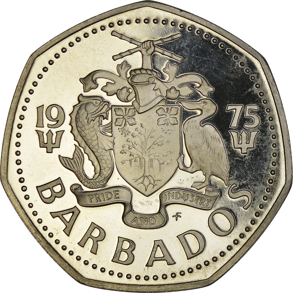 Coin, Barbados, Dollar, 1975, Franklin Mint, Proof, MS(65-70), Copper-nickel