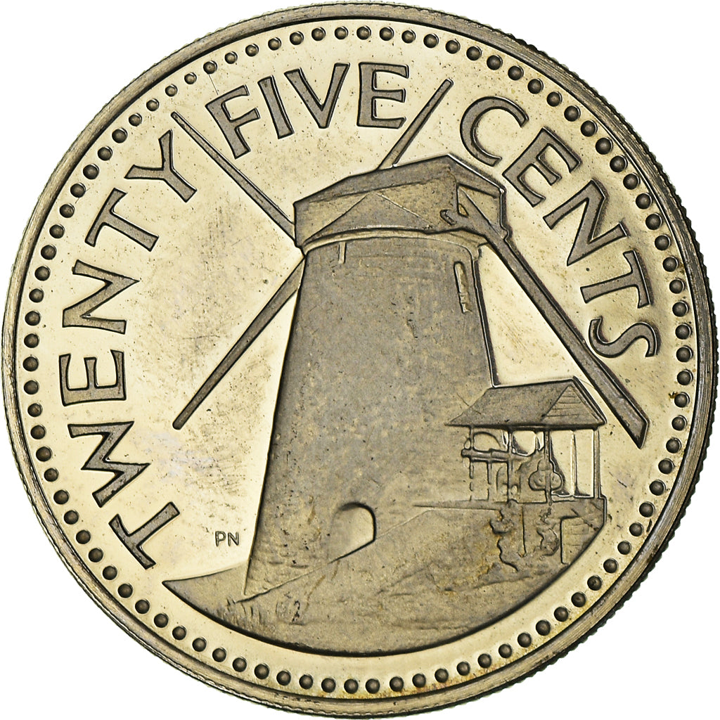 Coin, Barbados, 25 Cents, 1975, Franklin Mint, Proof, MS(65-70), Copper-nickel