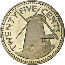 Coin, Barbados, 25 Cents, 1975, Franklin Mint, Proof, MS(65-70), Copper-nickel