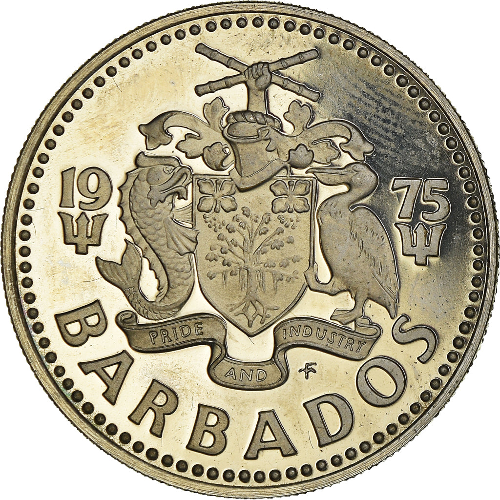 Coin, Barbados, 25 Cents, 1975, Franklin Mint, Proof, MS(65-70), Copper-nickel