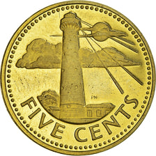 Coin, Barbados, 5 Cents, 1975, Franklin Mint, Proof, MS(65-70), Brass, KM:11